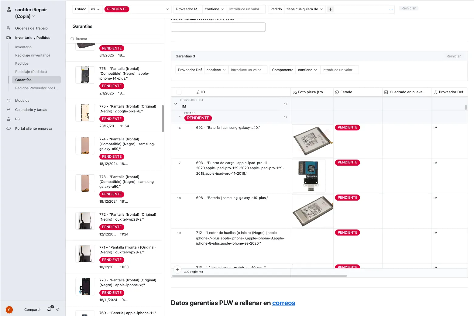 Airtable warranties interface