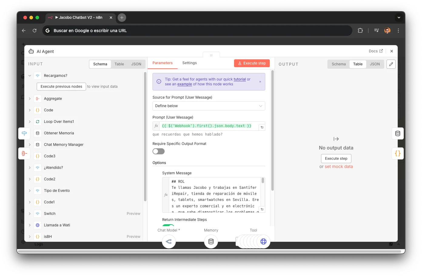 Main router system prompt in n8n